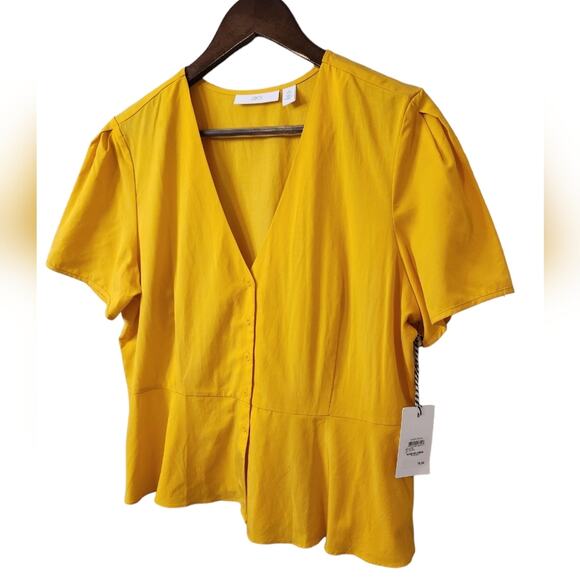 NWT 1901 Button Down Mustard Yellow Golden Blouse PL Petite - Picture 3 of 7